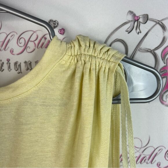Kismet Vneck tie up shoulder detail ribbons Light Yellow Tank Top - Picture 6 of 11